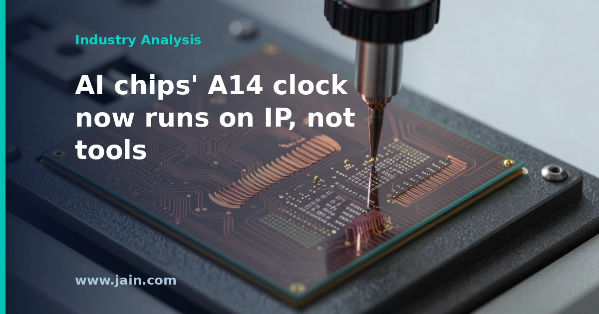 Chip layout and multi-chiplet AI package illustrating Cadence TSMC A14 tool certification and IP readiness