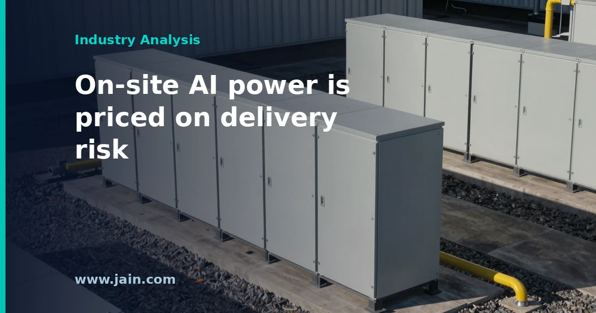 Rows of Bloom Energy fuel cell modules beside an AI data center, illustrating Oracle's 2.4 GW fuel cell contract