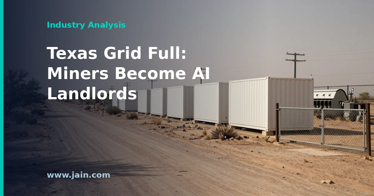 Texas power transmission lines feeding a converted bitcoin mining site used as AI infrastructure data center