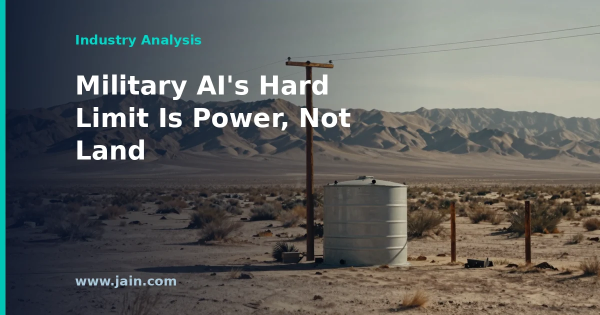 Desert military base land at Fort Bliss beside power lines, illustrating Pentagon AI data center power demand