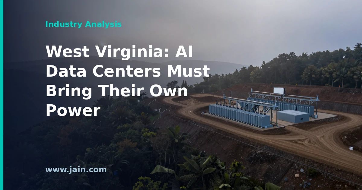 West Virginia hillside with a planned AI data center campus and its own power plant, illustrating the state's data center plan