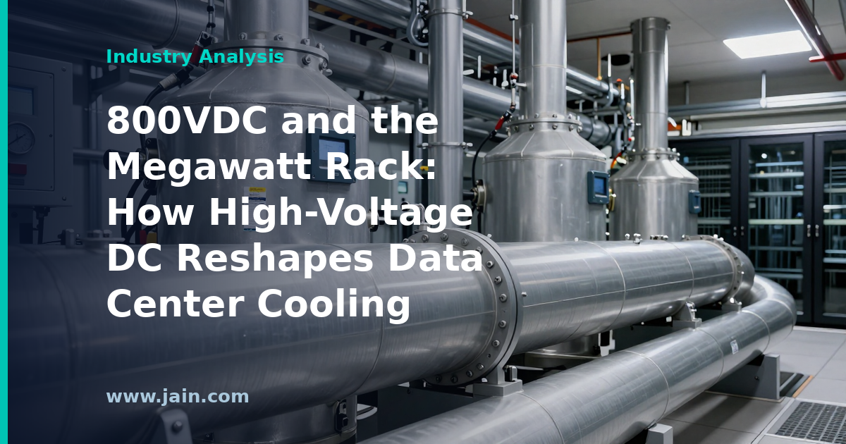 800VDC power busbars and liquid cooling loops converging in a megawatt data center rack