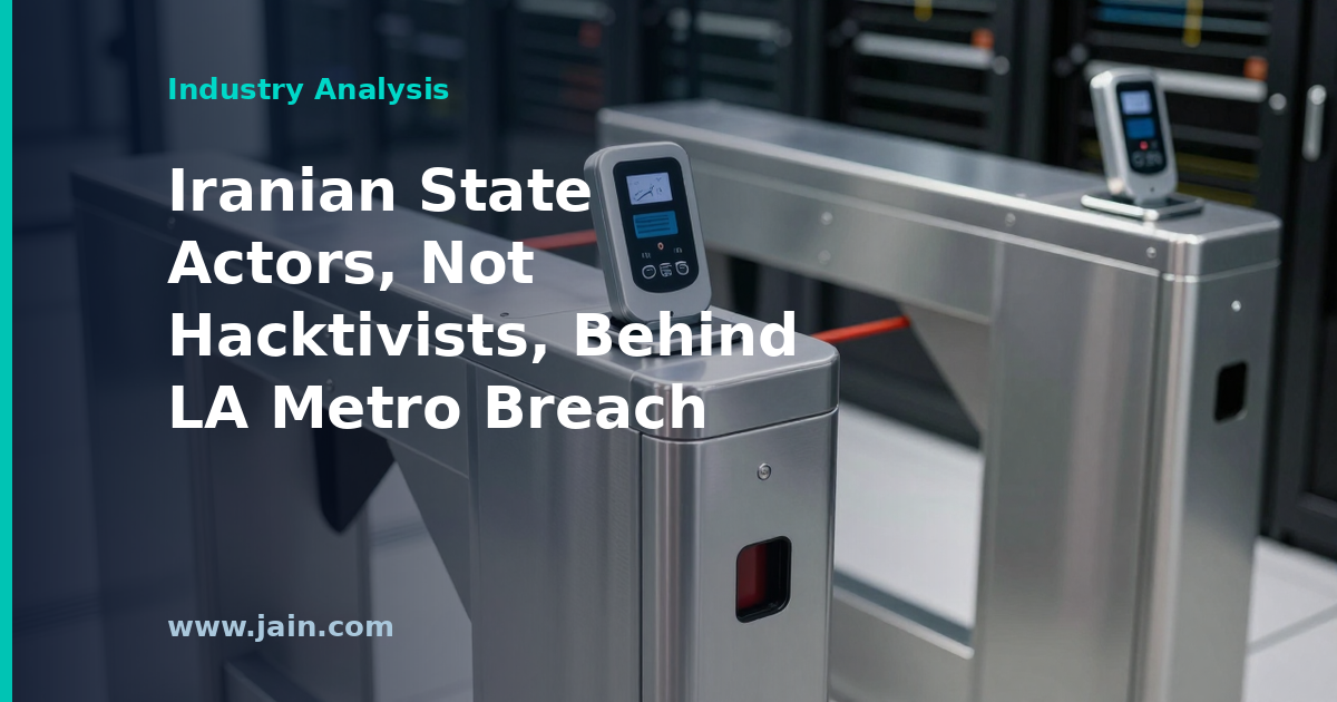 Los Angeles Metro rail platform overlaid with warning code, illustrating the LA Metro breach by state-backed hackers