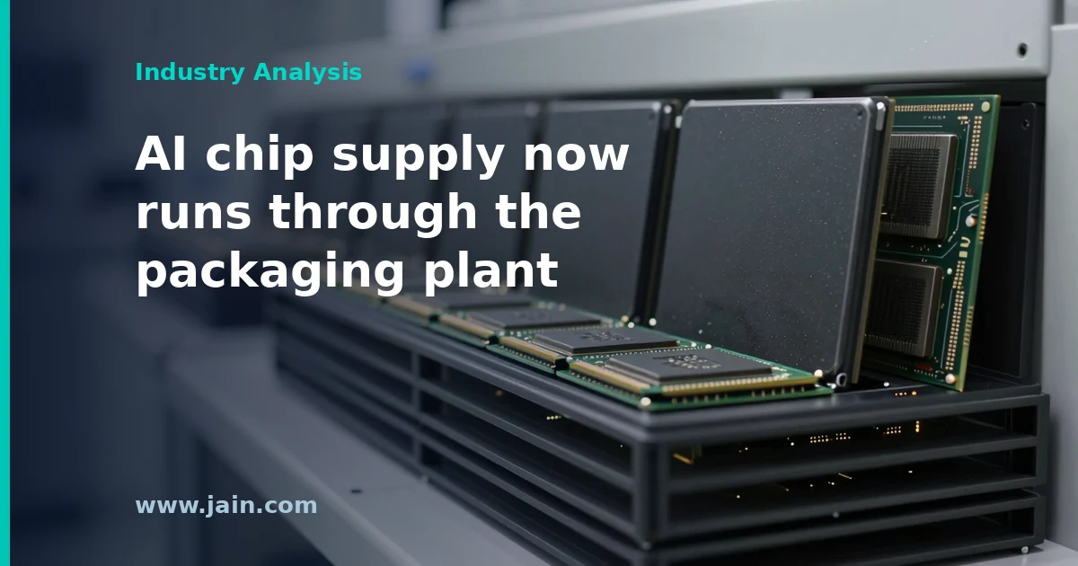 Advanced AI chip packaging line illustrating Amkor's $1.3 billion Nvidia capacity deal in South Korea and Arizona