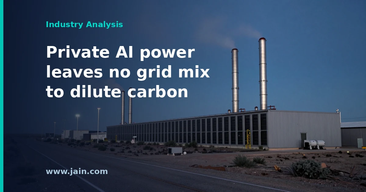 Natural gas turbines beside an AI data center campus in Pecos County, Texas, representing Amazon's 7.65 GW gas plant