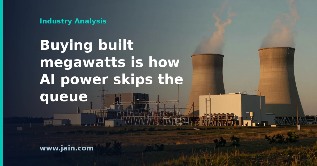 Natural gas power plant at dusk, illustrating Vistra's $4 billion Cogentrix Energy acquisition of 5,500 MW of gas capacity