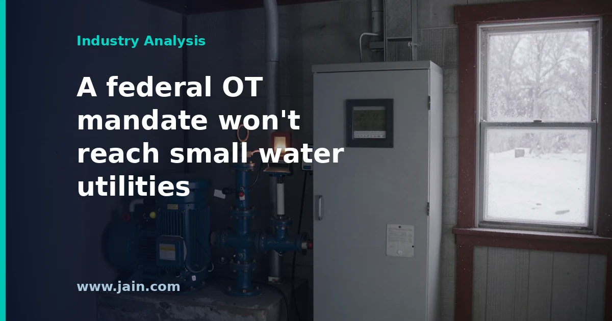 Water treatment plant control room with industrial controllers, illustrating OT cybersecurity attacks on US water utilities