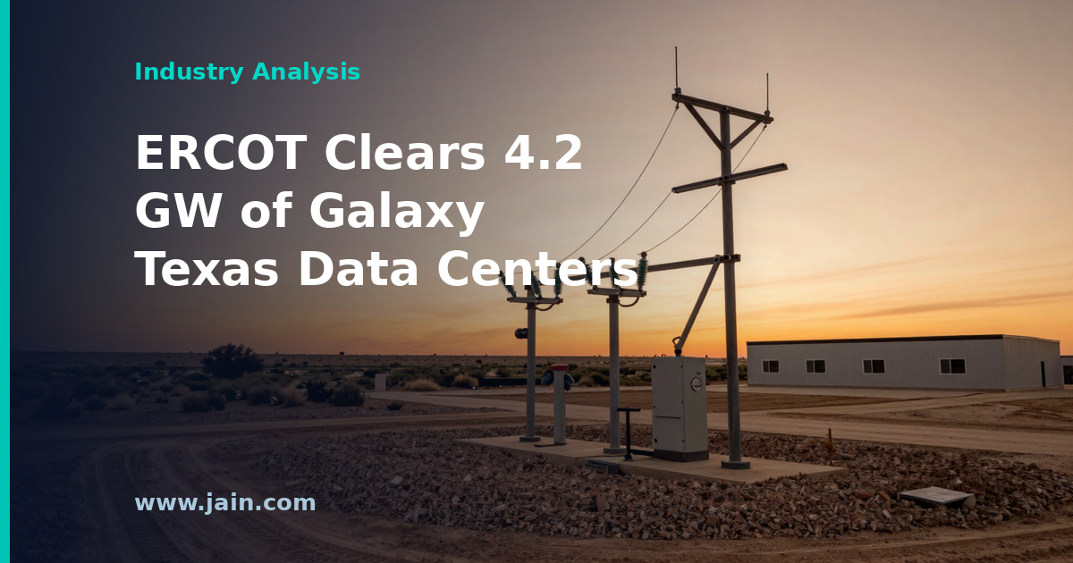 High-voltage transmission lines beside a Texas AI data center campus awaiting ERCOT large load interconnection