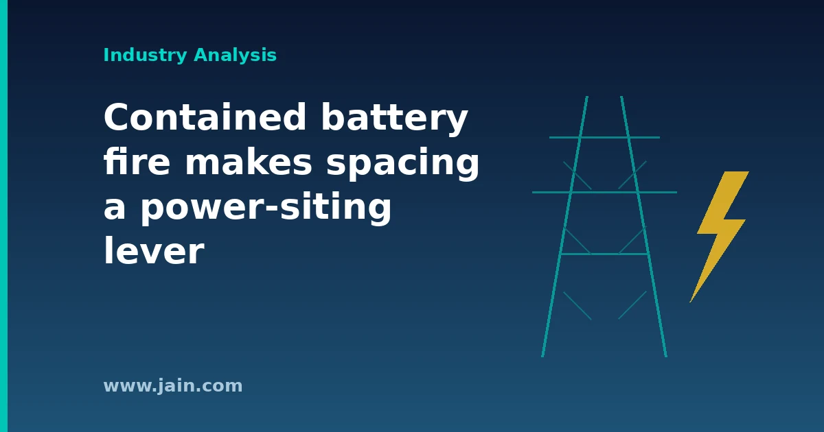Rows of battery storage containers beside a substation after Sungrow's PowerTitan 3.0 UL 9540A large-scale fire test