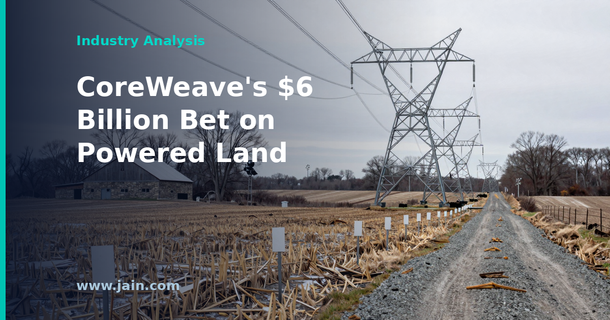 Lancaster County farmland beside high-voltage transmission lines and a data center construction site