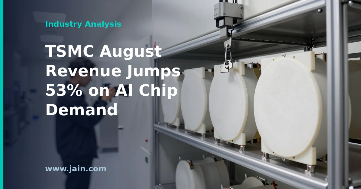 Silicon wafer inspection in a semiconductor fab, illustrating TSMC record August revenue driven by AI chip demand