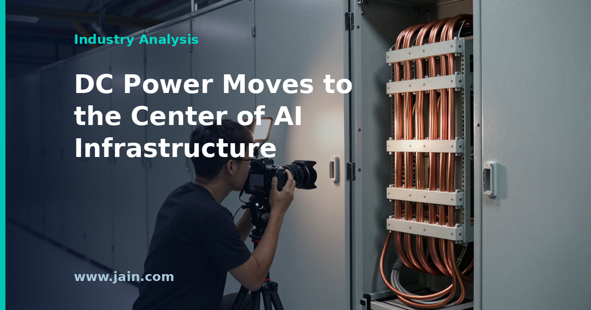 800-volt DC power distribution busbars feeding high-density AI data center racks