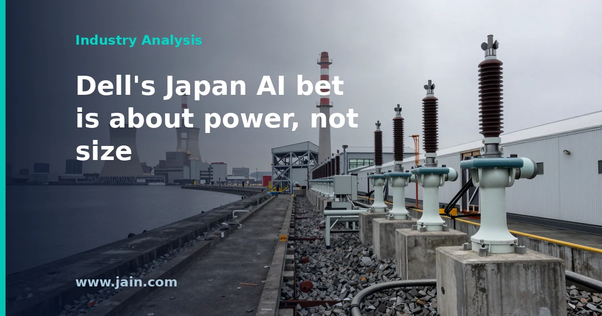 AI data center server racks beside power transmission lines, illustrating Dell's Japan AI data center project with JERA
