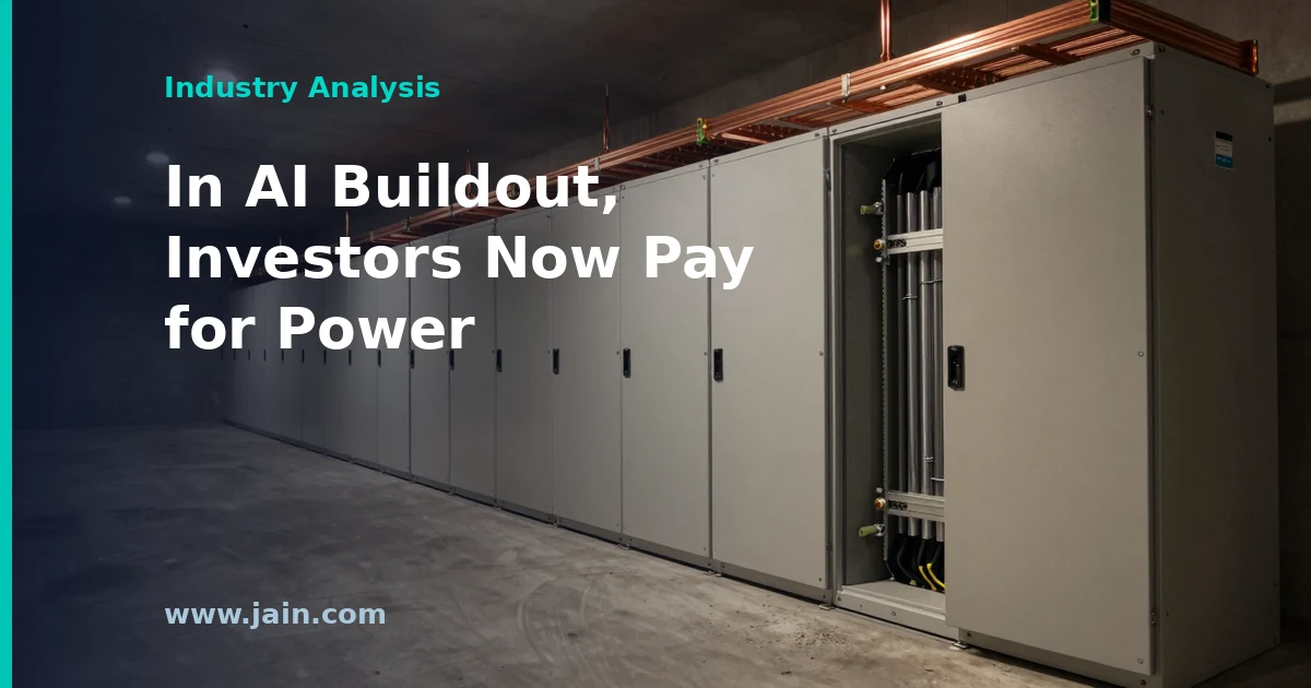 AI data center campus with power substation, illustrating Crusoe's reported $3 billion raise at a $30 billion valuation