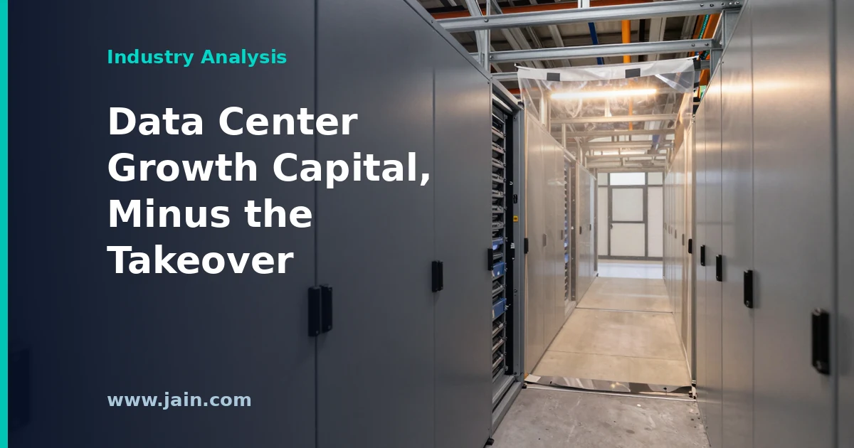 Data center campus with investor and founder ownership slices, illustrating Ares's $500M+ minority stake in Sabey Data Center Properties