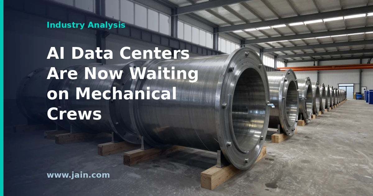 Mechanical crews installing data center cooling pipes, illustrating Comfort Systems' $17.8 billion backlog
