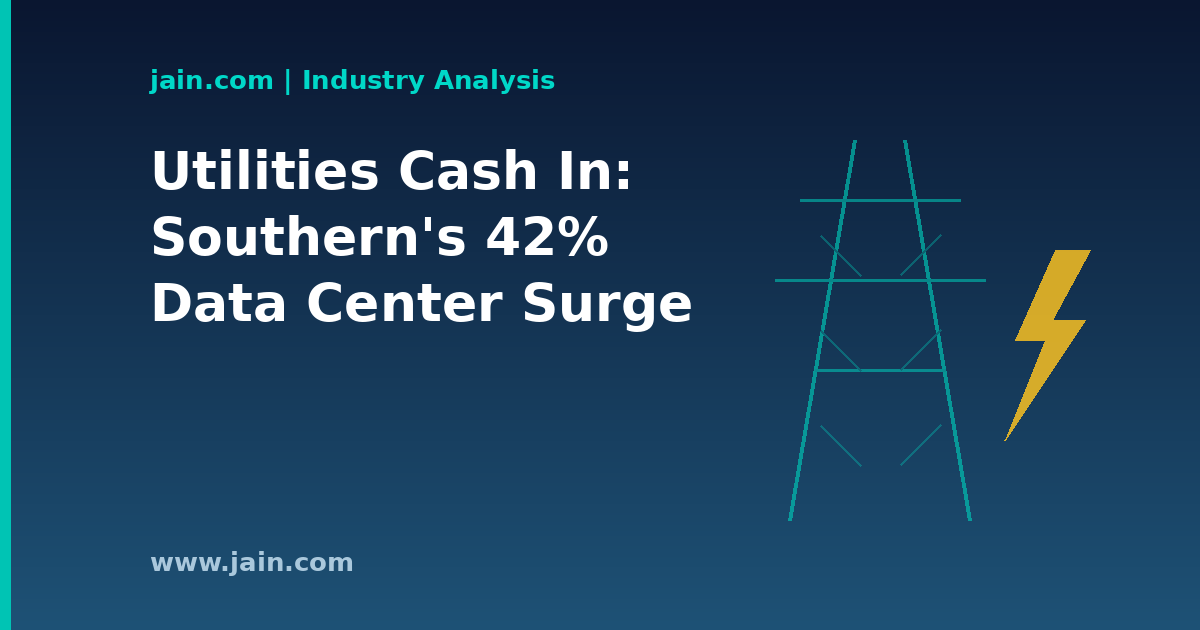 Transmission lines feeding a hyperscale data center campus, illustrating Southern Company's 42% data center electricity sales growth