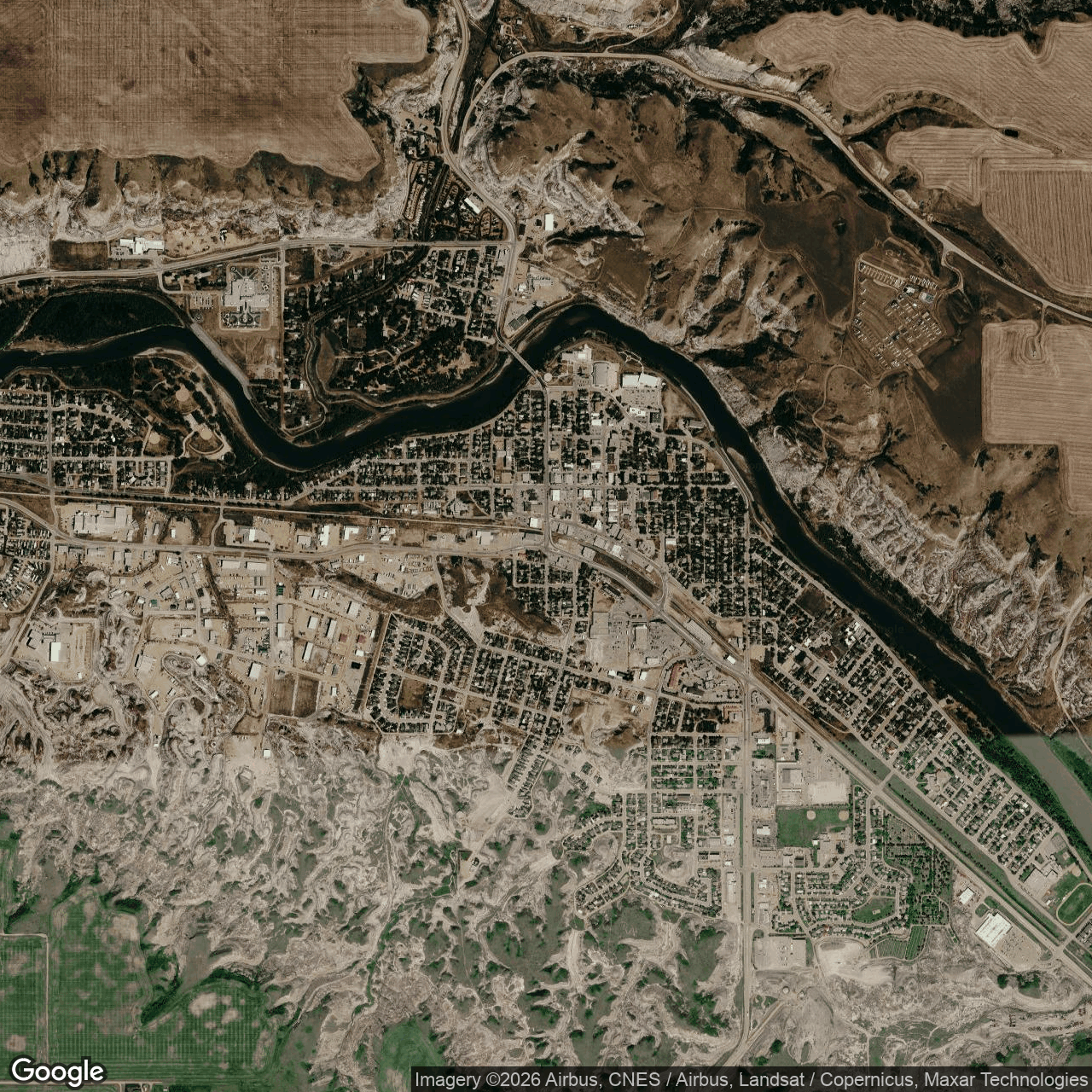 Visual view of hut-8-drumheller, 2026-09-29 (Google Earth (wide view))